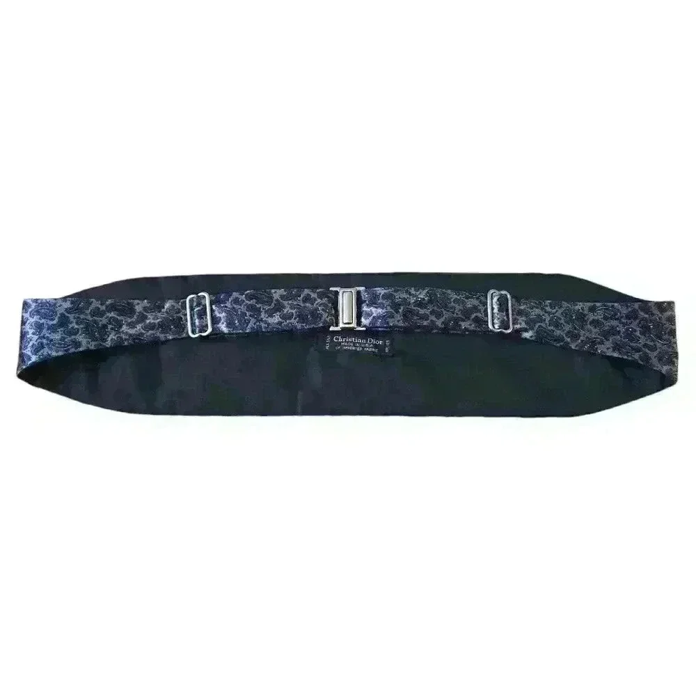 Vintage Christian Dior Black Gray Paisley Men's Cummerbund Adjustable #065